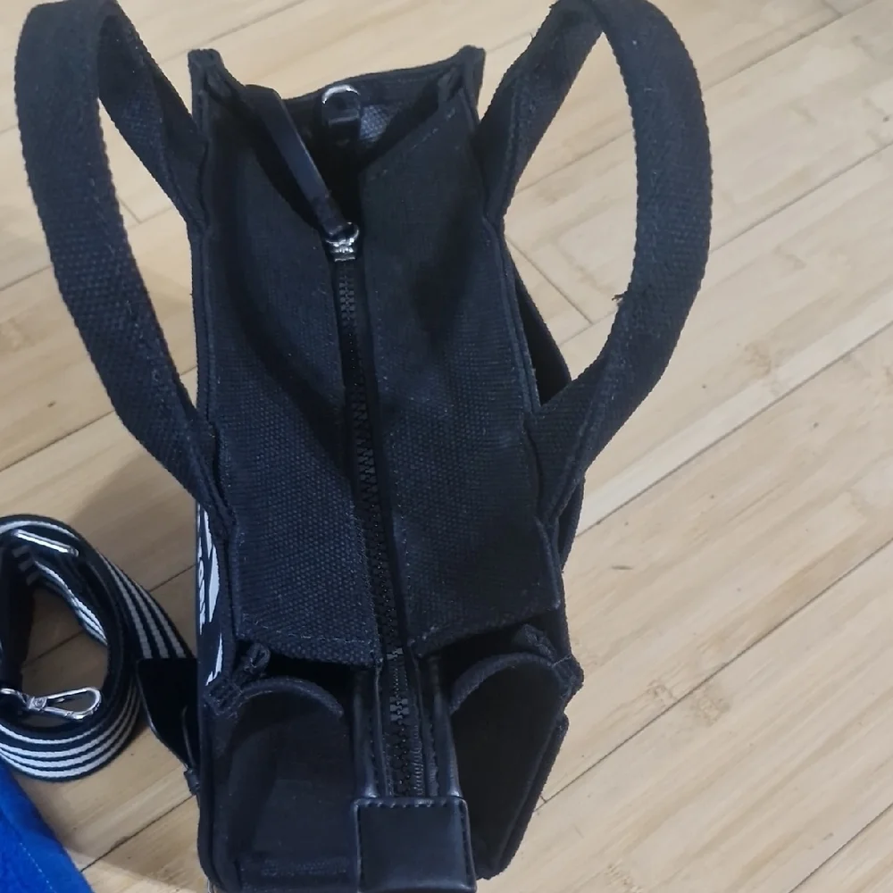 DKNY Black Canvas Tote with Striped Strap (Used Once ,too Small) - Picture 3 of 6